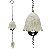 MrMrKura Japanese Leaf Wind Chimes, Small Wind Bell Pendent for Outside Hanging Cast Iron Wind Chime Ornament for Bless Garden Backyard Home Decor (White)