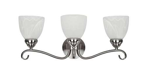 Chloe Lighting CH0191-BN-BL3 Transitional 3-Light Brushed Nickel Bath Vanity Wall Fixture with Alabaster Glass, 8.46 x 21.54 x 8.27", Silver