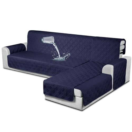 Image of TAOCOCO Waterproof Sectional Couch Covers L Shaped Sofa Covers Chaise Lounge Cover 3pcs Reversible Sofa Covers for Sectional Sofa Pet Kids Furniture Protector with Elastic Straps(Large, Navy Blue)