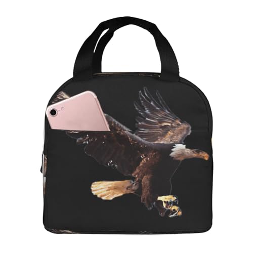 Wangxyozdp Bolsa de almuerzo aislada con estampado de águila para mujeres y hombres, bolsa de almuerzo con bolsillo frontal