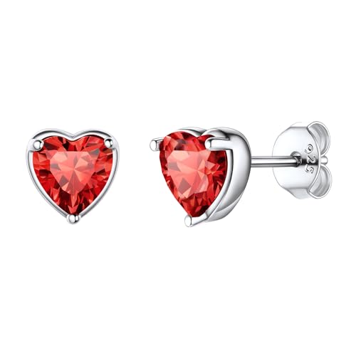925 Sterling Silver Red Ruby Earrings Womens Crystal Earrings Mothers Day Jewelry Dainty Tiny Hypoallergenic Nickel Free July Birthstone Heart Earrings