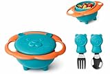 Vixi Store 360° Baby Magic Bowl with Spoon Combo, Spill-Proof Gyro Balancing Feeding Bowl for Kids & Toddlers, BPA-Free, Anti-Spill Snack Bowl, Non-Slip, Portable Baby Food Bowl with Lid (Blue)