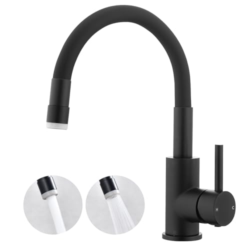 JAKARDA Flexible Gooseneck Spout Bar Sink Faucet Black 360 Swivel Suitable for Bathroom Sink and RV Kitchen