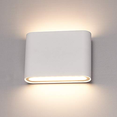 HOFTRONIC - Applique murale LED à intensité variable Dallas S blanc 6 W 3000 K Up Down Spotlight IP54 Lampe d'extérieur en aluminium pour salle de bain, jardin, salon [A +] Cover