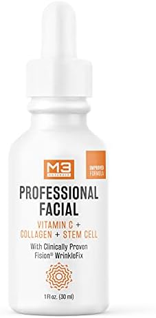 Vitamin C Serum for Face Anti Aging Skin Care Facial Serum with Clinically Proven Fision Wrinkle Fix Collagen Hyaluronic Acid Jojoba Oil Fruit Stem Cell & Witch Hazel by M3 Naturals