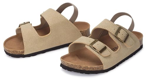 Image of ZUSERIS Kids Toddler Sandals Boys Girls Summer Slides | Soft Cork Footbed, Non-slip,Adjustable Straps,Comfort Suede Leather,Lightweight