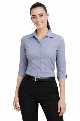 Image of Skyla Women's Cotton Rich Formal Shirt | 3 /4 Sleeve Office Wear | Regular Fit Business Casual Workwear