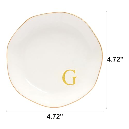 Image of Ceramic Jewelry Tray Initial Ring Dish Personalized G-Monogrammed Engagement Wedding Gifts, for Birthday Mother's Day Christmas for Women, Ceramic White 4.75 inch (G)