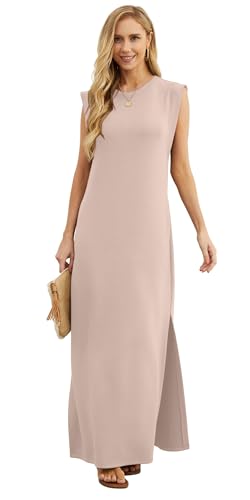Image of GRECERELLE 2026 Women Year-Round Casual Round Neck Loose Split Wrinkle-Free Long Maxi Vacation Dress with Pockets (XXS-4XL)