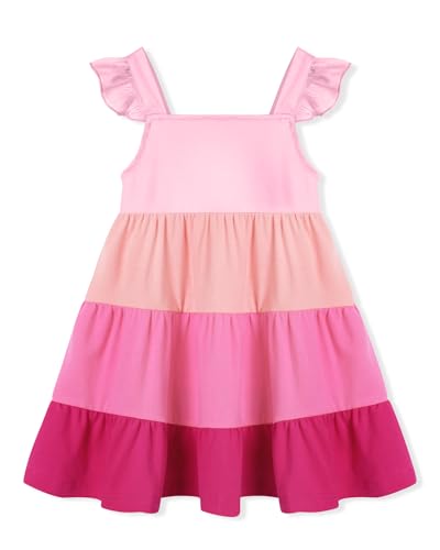 YALLET 6Y 7Y Girls Dresses Color Block A-Line Kids Playwear Dresses Ruffle Sleeveless Girls Beach Outfits with Back Elastic String for Spring Summer Holiday Birthday Daily(Pink 6-7 Years)