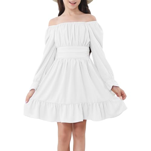 Zando Girls Dresses Off Shoulder Back Tie Dress 6-16Years - Long Sleeve Fall Dresses for Girls Junior for Parties Daily4