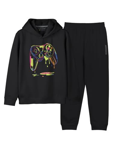 Image of HELLCAT Printed Cotton Blend Hoodie T-shirt and Jogger Trackpant Clothing Set for Boys.