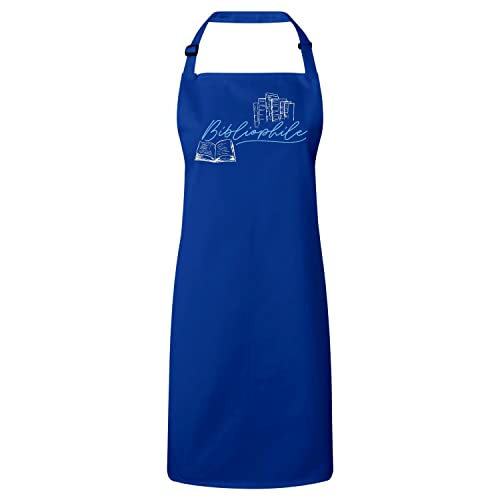 Tablier cuisine bleu bibliophile en coton réglable pour les passionnés de lecture