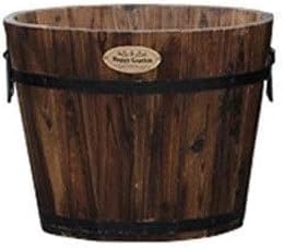 Yubbuio ウイスキー樽風 木製プランター 大型 トレイ付き ラウンド植木鉢 フラワーポット 多肉植物・ハーブ・花・野菜向け ベランダ/庭/室内 家庭菜園・ガーデニング バレル型コンテナ (中)