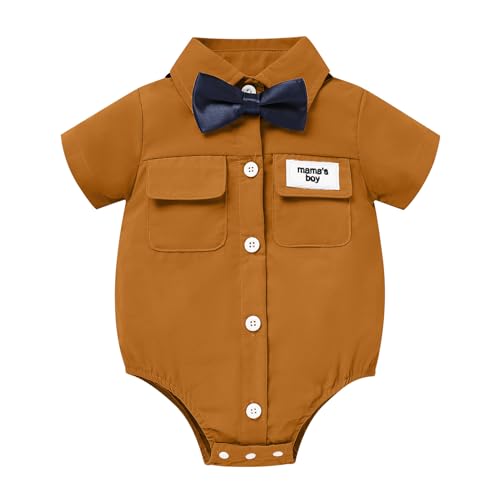 Image of Sinhoon Baby Boy Formal Dress Shirt Infant One Piece Gentleman Outfits Button Up Short Sleeve Solid Bodysuits