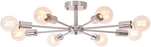 OYIPRO Ceiling Light Modern, 8-Light Chandelier, Semi-Flush Mount Indoor Lighting Fixture, E27 Base Nickel Lamp, for Living Dining Room Bedroom Hallway