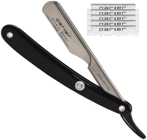 Parker PTB Barber Straight Razor with 5 Half Blades - Push Type Insert