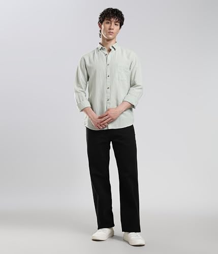 Image of TURMS Men's Casual Striped Linen Shirt | Water Repellent | Anti Stain Anti Odor | Kansas Linen | Concealed Button Down Collar | Full Sleeves