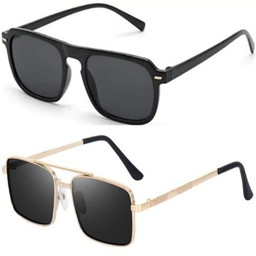 Unisex combo offer pack of 2 shades Unisex Fashion Sunglasses Set, 2 Pairs, Metal Frame, Black and Silver - Combo2-225-image-13