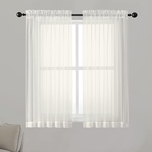Image of Chyhomenyc Ivory Sheer Curtains 54 Inch Length 2 Panels for Kitchen, Light Filtering Voile Rod Pocket Curtains Drapes for Living Room Bedroom Small Windows, 42Wx54L inches