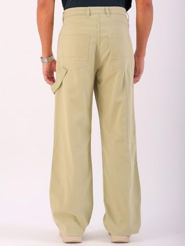 Image of The Indian Garage Co Men Relaxed Fit Solid Mid-Rise Stretchable Cargos