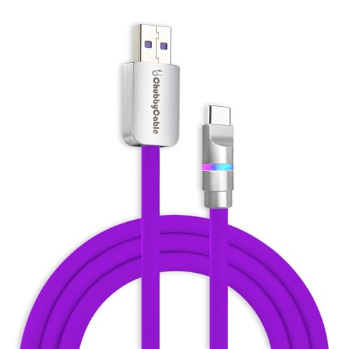 Image of chubbycable 100W USB A to C Charge Cable with LED Light, Purple, 9.8 FT | 45,000+ Bend Tested, 480Mbps Data Transfer, E-Marker Safety Chip, 6mm Extra Thick, Tangle-Free Design