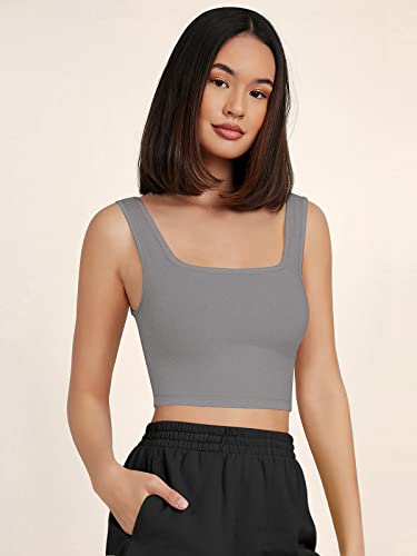 Image of Women's & Girls' Solid Polyester Rib-Knit Square Neck Tank Tops
