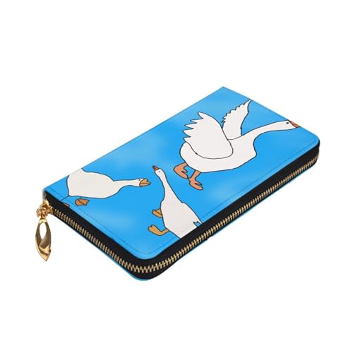 White Goose House Prints Leather Long Clutch Wallet for Fashionable Girls and Women - Durable, Stylish, and Functional, Black, One Size3