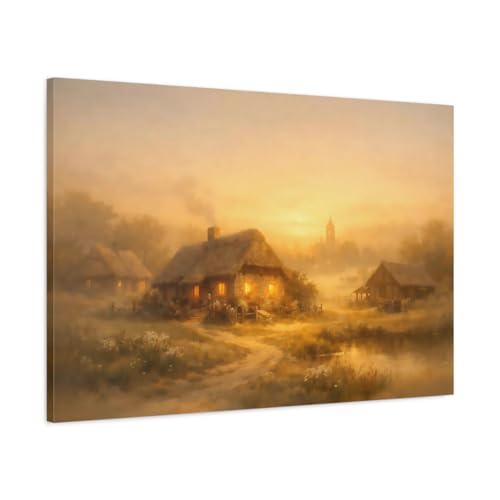 Canvas Wall Art Print Nature Cottages tableau paysage 90x60cm pour salon