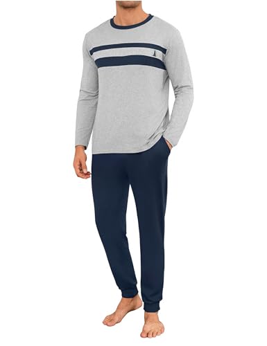 Marvmys Pijama Hombre Invierno Algodón Conjunto de Pijama Manga Larga para Hombre con Pantalones de Puño Ropa de Dormir Cálida Cómoda