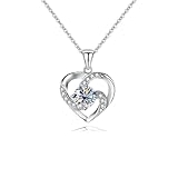 HinDaLi Collar Plata de Ley 925 Mujer Corazon Collares Solitario Diamante Collar Colgante Corazón Redondas Circonitas Colgante de Cristal Brillante Cadena de Plata Corazón Collares para Mujer Niña