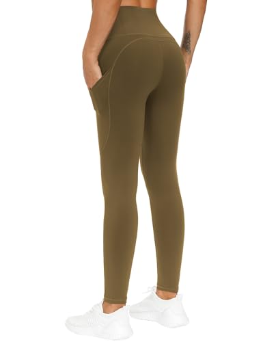 Image of THE GYM PEOPLE Thick High Waist Yoga Pants with Pockets, Tummy Control Workout Running Yoga Leggings for Women