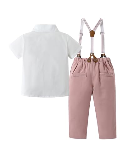 Image of YALLET Toddler Baby Boy Clothes Suit Gentleman Wedding Outfits Formal Dress Shirt+Bowtie+Suspender Pants