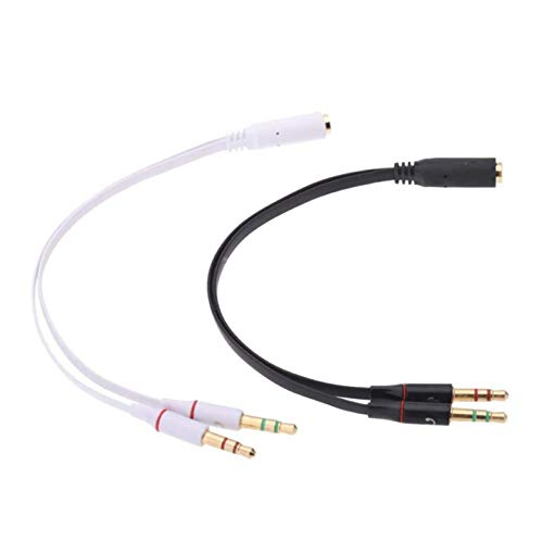 Image of BigPlayer 3.5mm Headset Audio Mic Splitter Cable Female Port to Dual Male Connectors for Laptop PC Computer Headphone Microphone Interface Black White