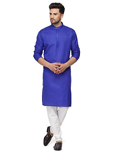 Image of Royal Kurta Men's Cotton Knee long full Sleeve Solid Straight Kurta Pyjama Set