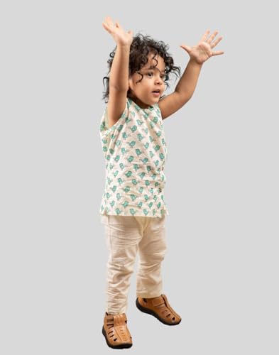 Image of POLKA TOTS Pure Cotton New Born Dress | Ultra-Soft, Breathable & Lightweight Sleeveless Jhabla Pant Set for Baby Boys & Girls | Baby Summer Clothes | Traditional Jabla & Pyjama Set for Newborns