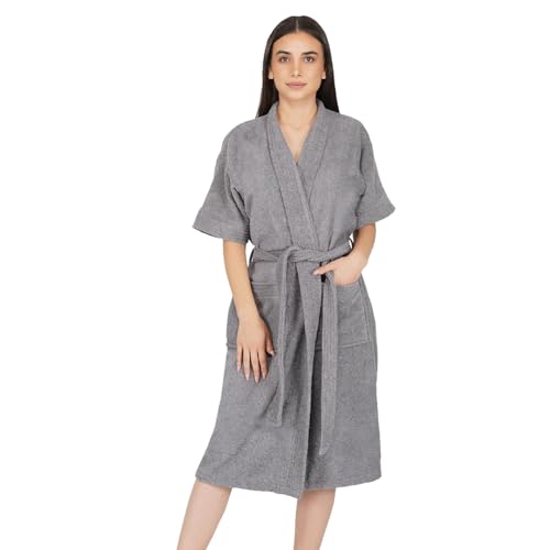 Rangoli Noble Cotton Microfibre Premium Bathrobes For Women | 400 Gsm Ultra-Soft & Lightweight After Bath Spa Bathrobe | Highly Absorbent Luxurious Large Size Bath Gown Robe - (Grey)