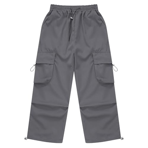 iiniim Kids Girls Casual Wide Leg Cargo Pants Boys Loose Baggy Trousers for Sports Workout Outdoors Activewear3