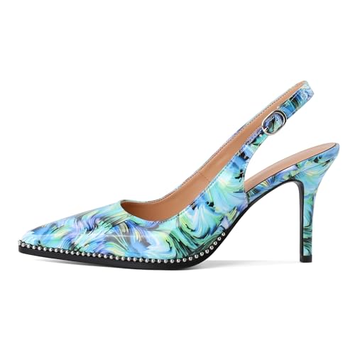 Image of SAMMITOP Women Slingback Heels Stilettos Closed Pointed Toe High Heel Silver Beaded Pumps Comfortable 3.5 Inch High Heels for Women Dressy Shoes