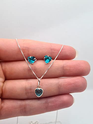 Conjunto Kit Colar Brinco e Pulseira Prata 925 Legítima Coração Verde Água