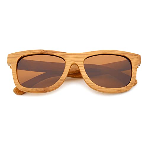 Naudamp Lunettes de Soleil polarisées en Bambou Hommes Femmes Lunettes en Bois pour Sports Nautiques et activités de Plein air