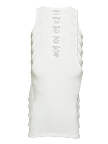 Buffalo Men’s Ribbed A-Shirts 5-Pack – Classic Fit Cotton Tank Tops, White Undershirts