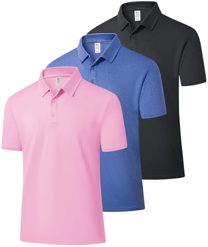ZITY 3 Pack Mens Polo Shirts Short Sleeve Golf Polo Moisture Wicking Performance Collared Casual Tennis Athletic T-Shirt