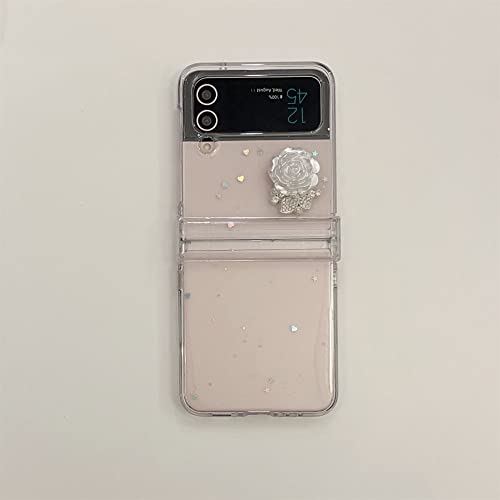 Coque perles et rose 3D en relief pour Samsung Galaxy Z Flip 4 avec élégant bracelet de perles