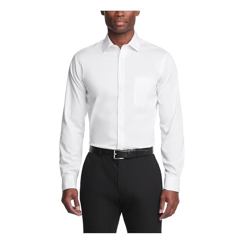 Van Heusen Men's Dress Shirt Regular Fit Ultra Wrinkle Free Flex Collar Stretch Solid, White, 16
