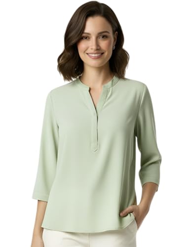 Image of FYLTR Women's Casual Roll -Up Sleeves V-Neck Top - Western Tops for Woman | Shirts for Women | Soft & Comfortable | Tops for Jeans