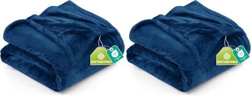 Image of Utopia Bedding Fleece Blanket Queen Size Navy 300GSM Luxury Bed Blanket Anti-Static Fuzzy Soft Blanket Microfiber (90x90 Inches) (Pack of 2)