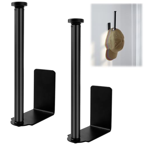 YAKLEE Ganchos Adhesivos para Sombreros 2 Pcs Colgadores de Gorras Pared sin Taladro Organizadores de Gorra de Acero Inoxidable, Soporte Perchero para Colgar Béisbol/Bufandas/Bolsas -Negro Mate