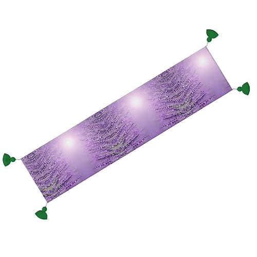 Chemin de table violet lavande 152 cm avec pompons pour table basse