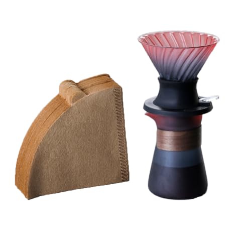 FACIOWN Pour Over Coffee Maker, High Temperature Borosilicate Glass Coffee Maker with 100 pcs V60 paper filter, Walnut handle and glass lid, drip coffee maker for family cafe restaurant camping.